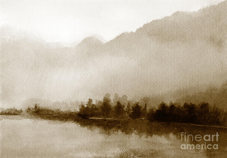 Nature Painting - Foggy landscape, beige #1 by Green Palace