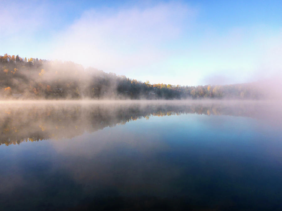 Foggy landscape by the lake at fall - Laurentians, Quebec, Canad #2 Photograph by Cristina Stefan