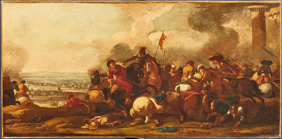 Follower Of Antonio Calza A Battle Scene Near A Fort Painting By Motionage Designs Fine Art