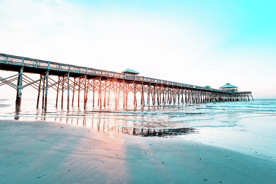 Sunset Photograph - Folly Beach Pier - Wooden Guardian 5 by Steve Rich
