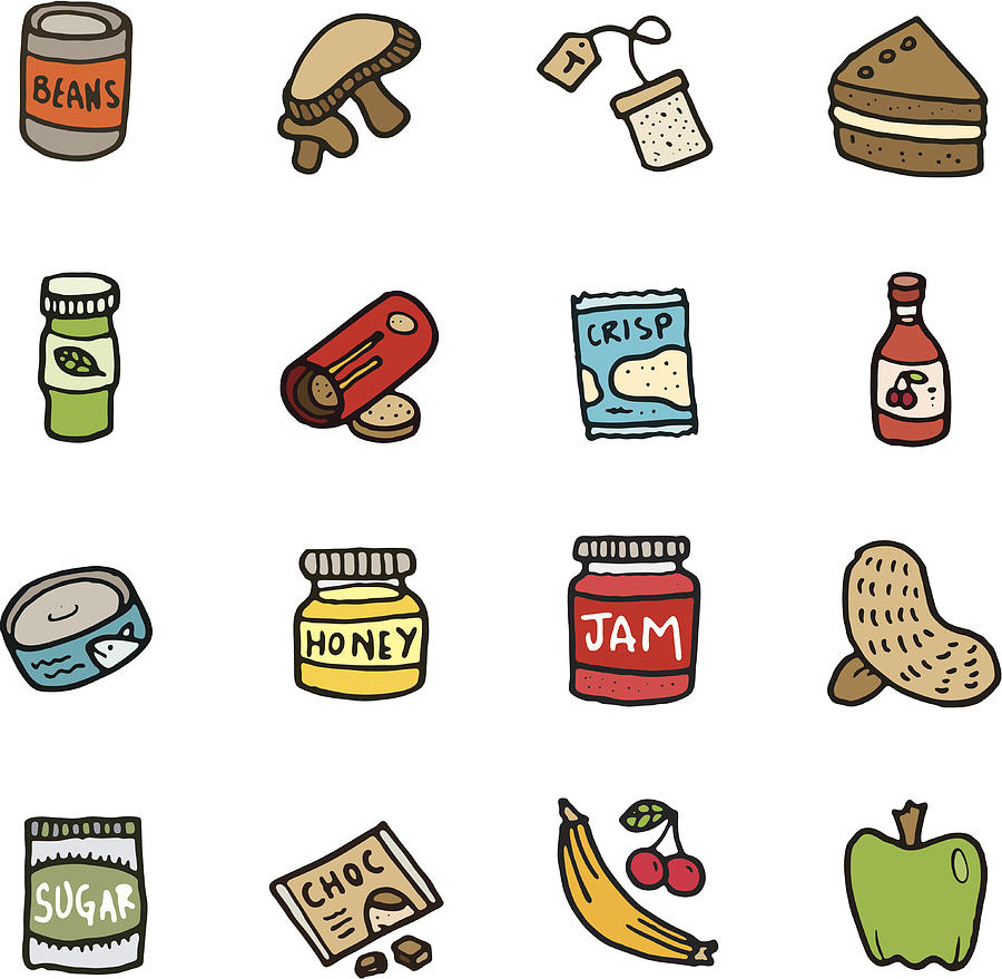 Food doodle icon set #1 Drawing by Mightyisland