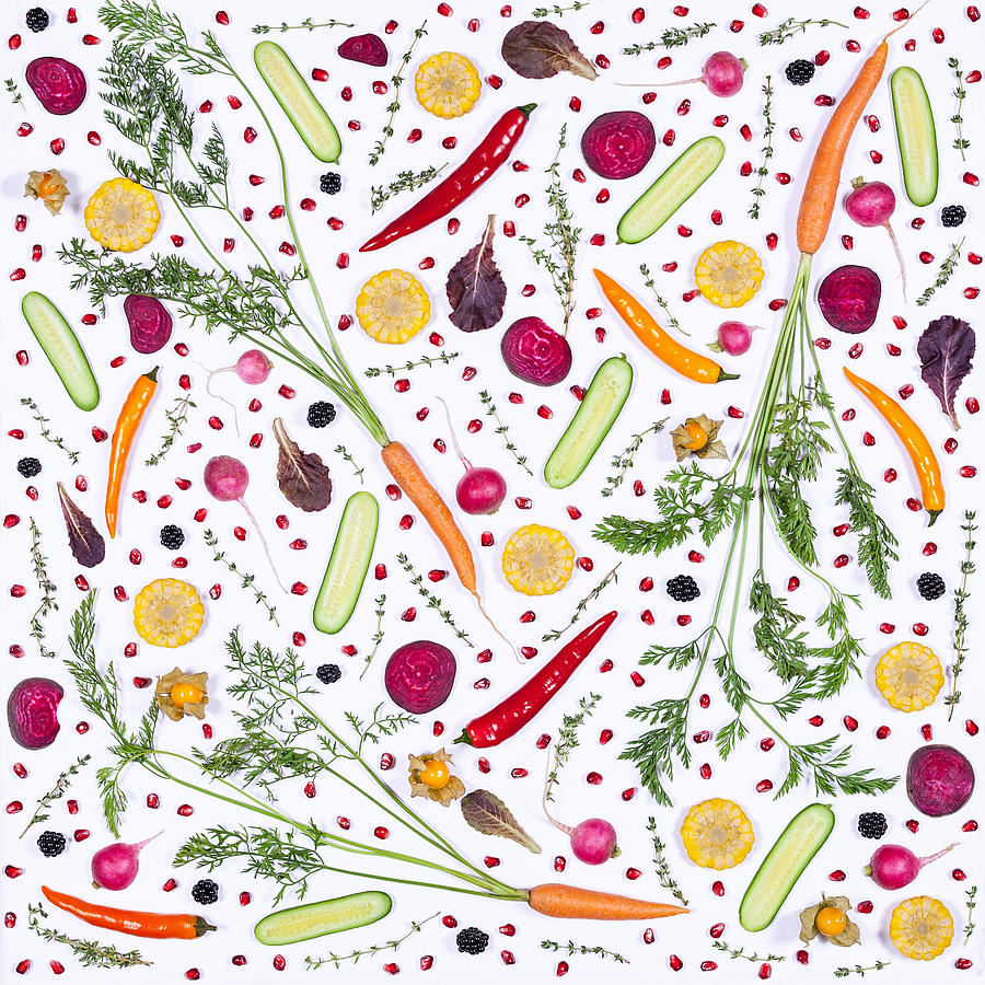 Food pattern with fresh vegetables and fruits #1 Photograph by Maika 777