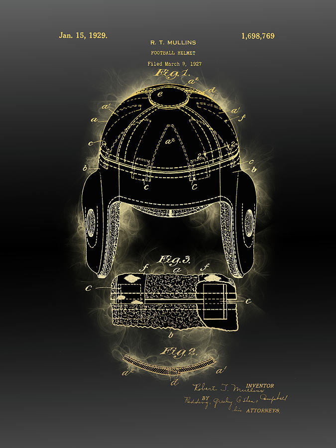 Football Helmet Patent Black Gold Digital Art