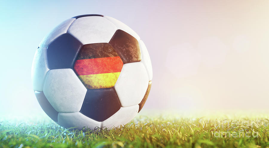 Football Soccer Ball With Flag Of Germany On Grass Photograph