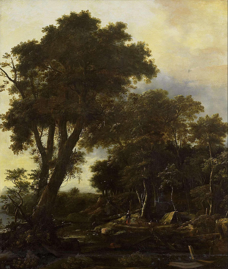 Forest landscape with lean-to #2 Painting by Roelant Roghman