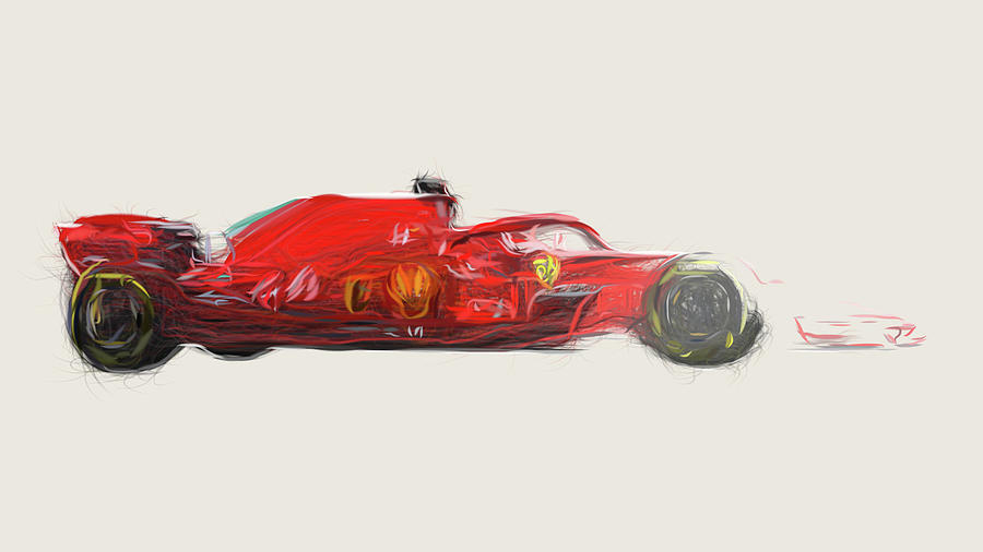 Formula1 Ferrari SF71H Car Drawing Digital Art by CarsToon Concept ...