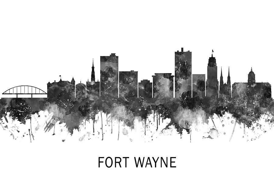 Fort Wayne Indiana Skyline Bw Mixed Media