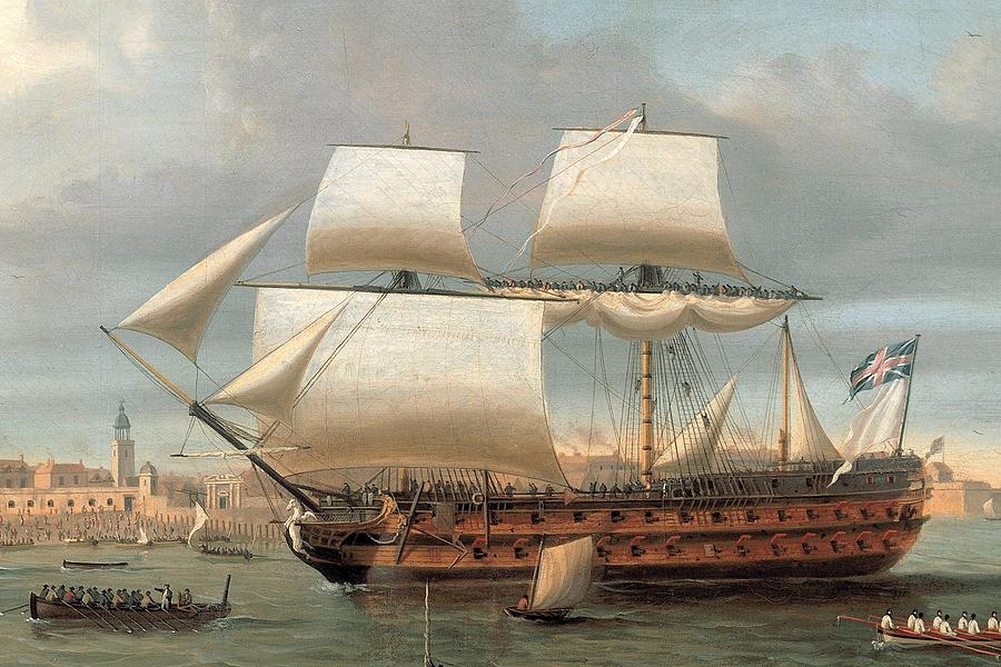 Dominic Painting - Foudroyant And Pegase Entering Portsmouth Harbour #1 by Dominic Serres
