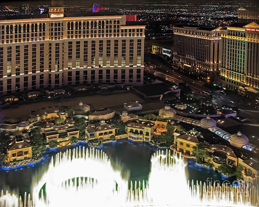 Fountains of Bellagio Aerial View in Las Vegas Nevada #1 Photograph by David Oppenheimer