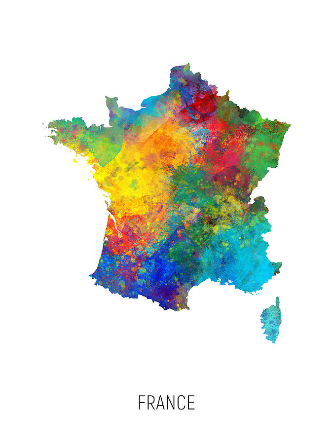 France Watercolor Map #1 Digital Art by Michael Tompsett