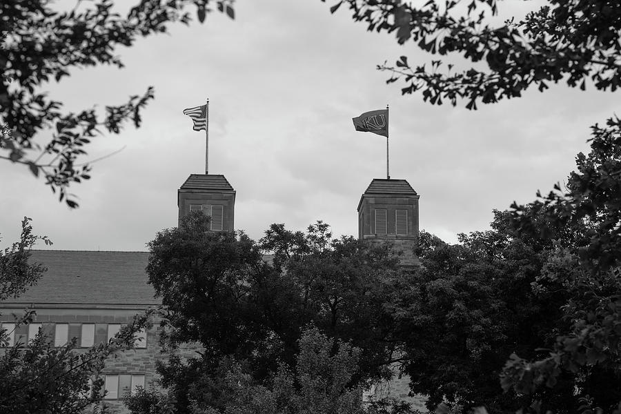 Fraser Hall at the University of Kansas in black and white #1 Photograph by Eldon McGraw