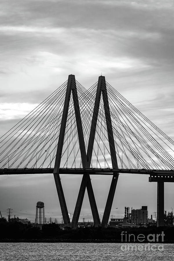 Architecture Photograph - Fred Hartman Bridge  B W Vertical #1 by Bee Creek Photography - Tod and Cynthia