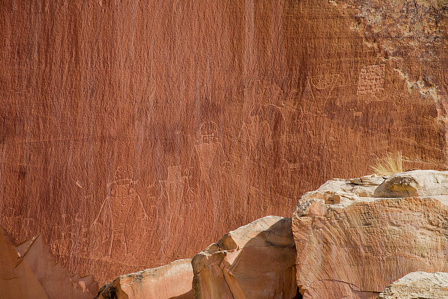 Fremont Petroglyphs etched into sandstone cliffs #1 Photograph by David L Moore