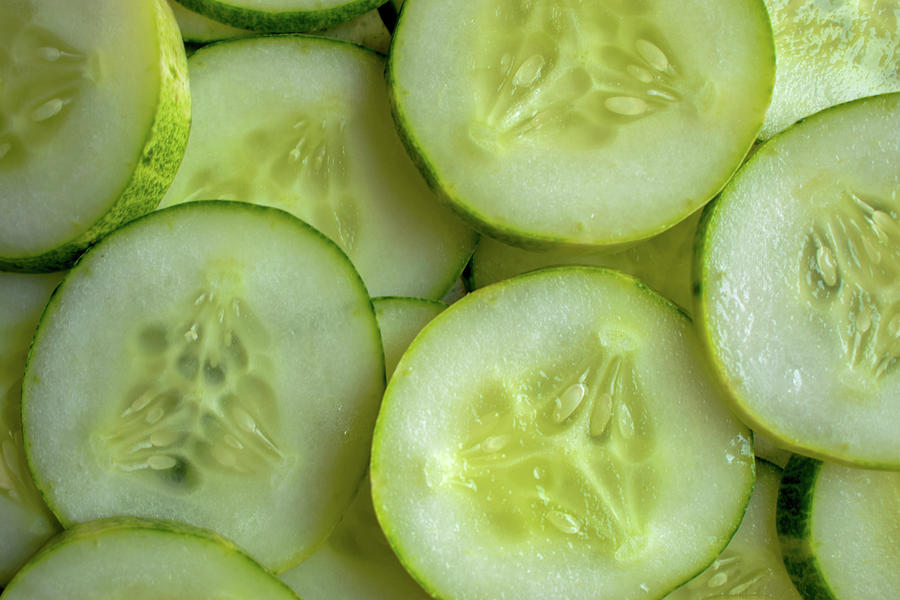 Nature Photograph - Fresh Cucumber Round Circle Slices As Whole background Texture #1 by Mohammed Sohail Khan