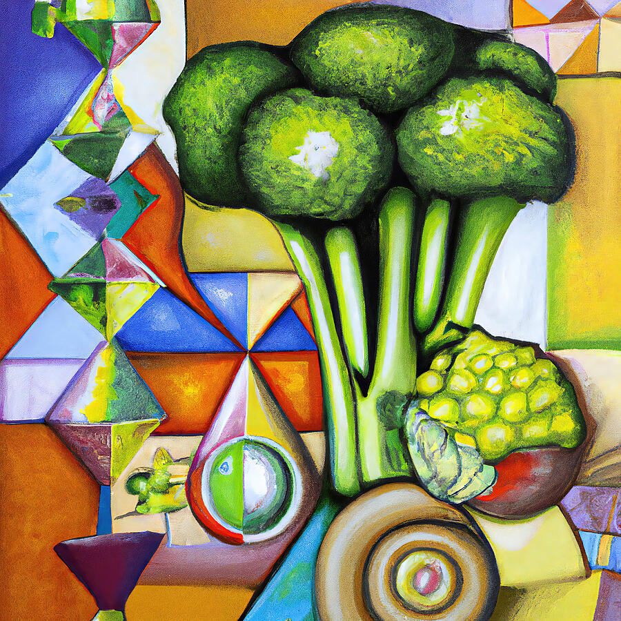 Broccoli Painting - Fresh Green Broccoli - Funky Colorful Vegetables Abstract #1 by StellArt Studio