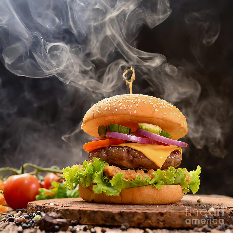Gourmet Fresh Grilled Beef Burger Digital Art
