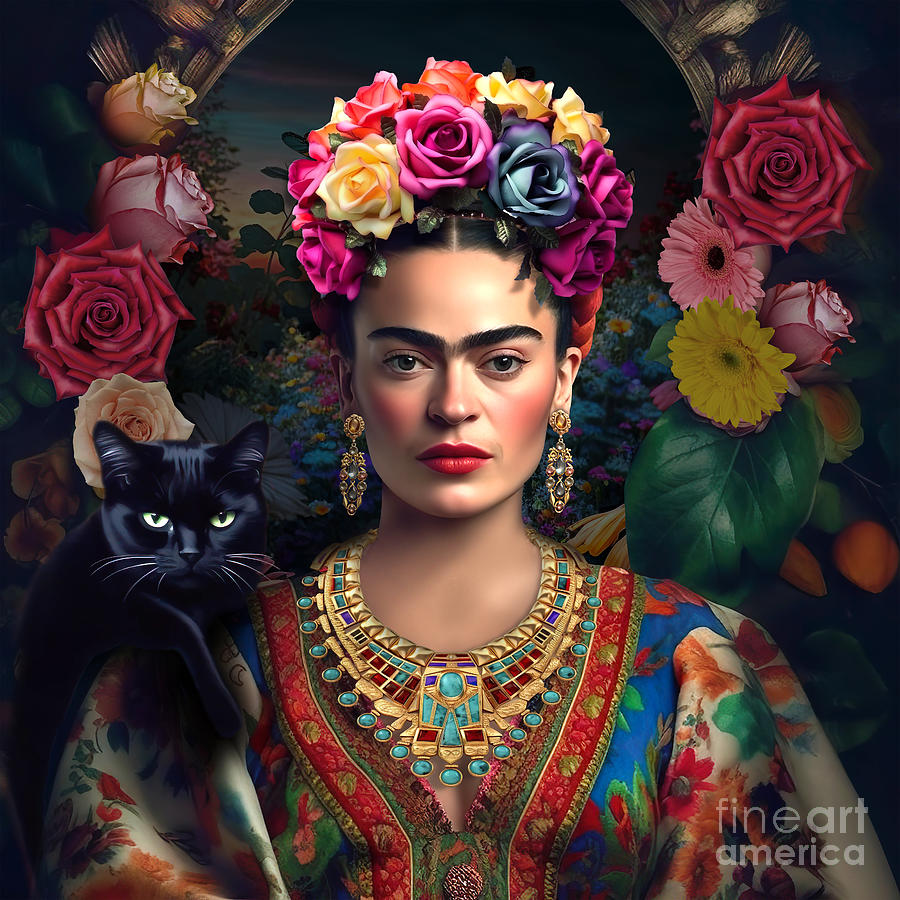 Flower Digital Art - Frida Kahlo Self Portrait 10 #2 by Mark Ashkenazi