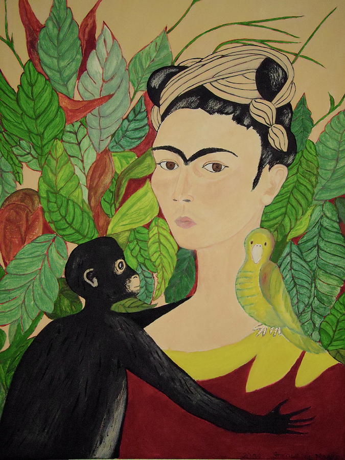 Frida with Monkey and Bird #1 Painting by Stephanie Moore