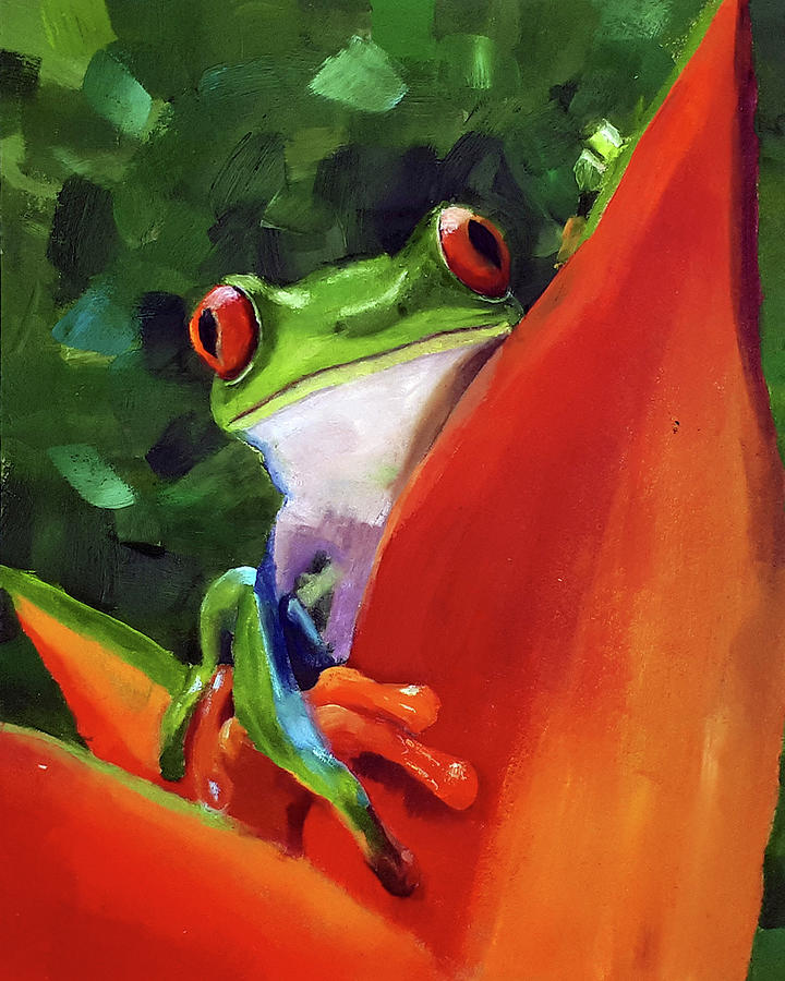 Frog Painting Animal Original Art Green Tree Frog Oil Painting Tropical ...