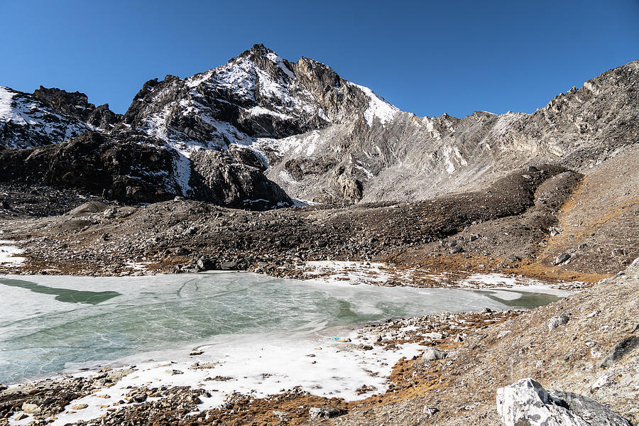 Frozen lake at the top of the Kongma La pass, liking the Chukung #1 Photograph by Didier Marti