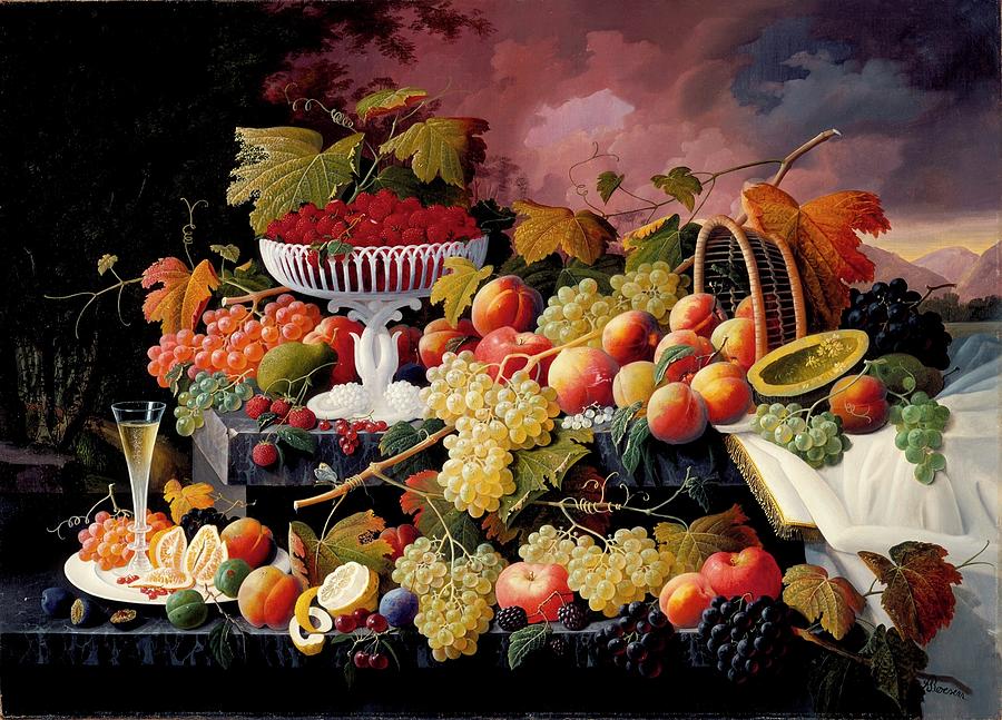 Fruit Still Life In A Landscape #1 Painting by Severin Roesen