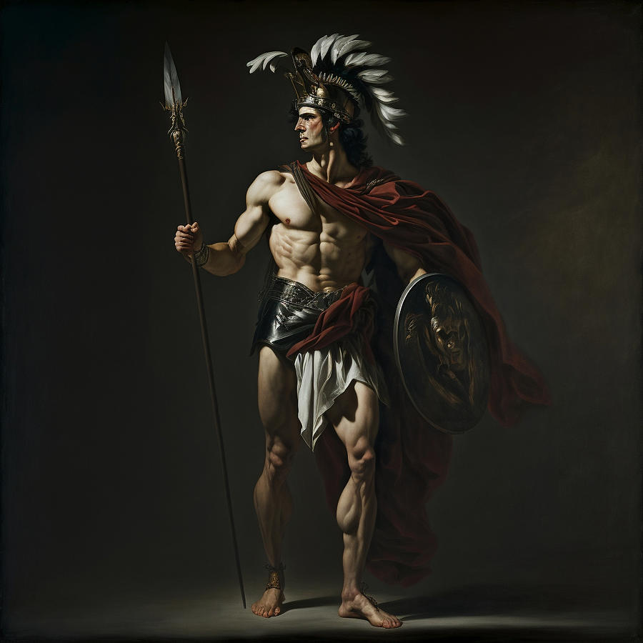 full length portrait of greek warrior achilles by Asar Studios Painting ...