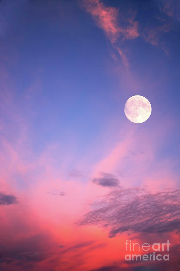 Full Moon And Pink Clouds Photograph