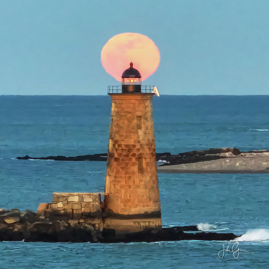Full Moon at Whaleback Lighthouse  #1 Photograph by John Gisis