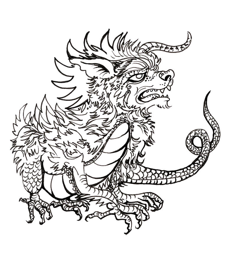 Furry Scaly Monster - line art Drawing by Katherine Nutt - Fine Art America