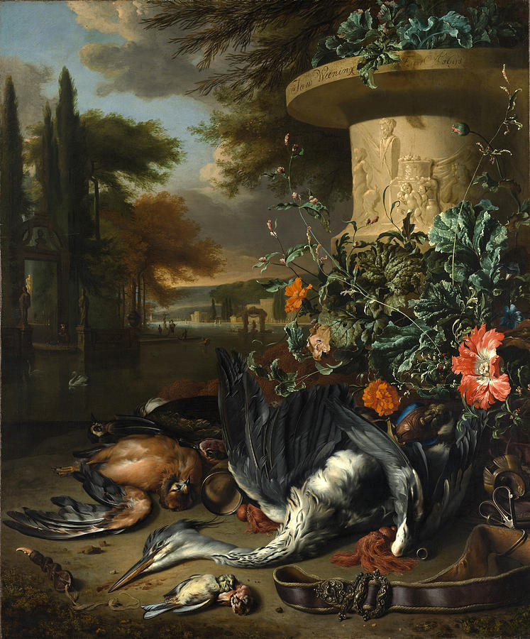 Gamepiece with a Dead Heron #2 Painting by Jan Weenix