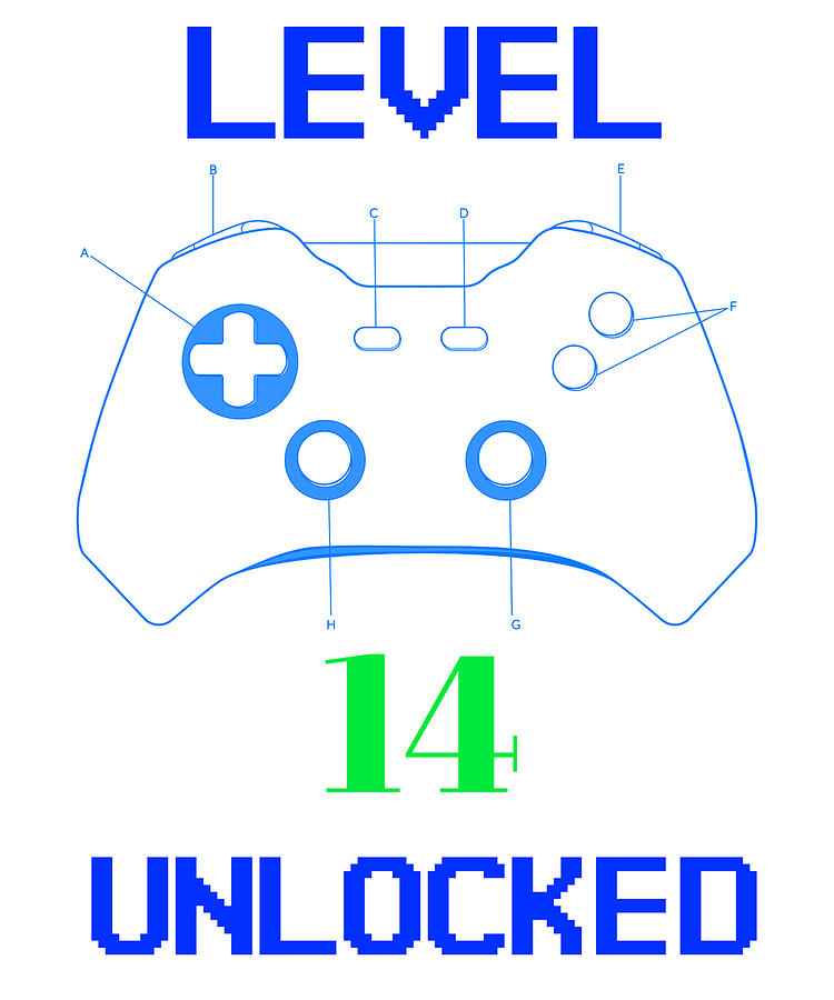 Gamer Geburtstags Tshirt Level 14 Gamer Geschenk Digital Art by