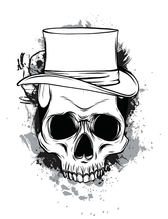 Gangster skull tattoo. Death head with cigar and hat vector Digital Art ...