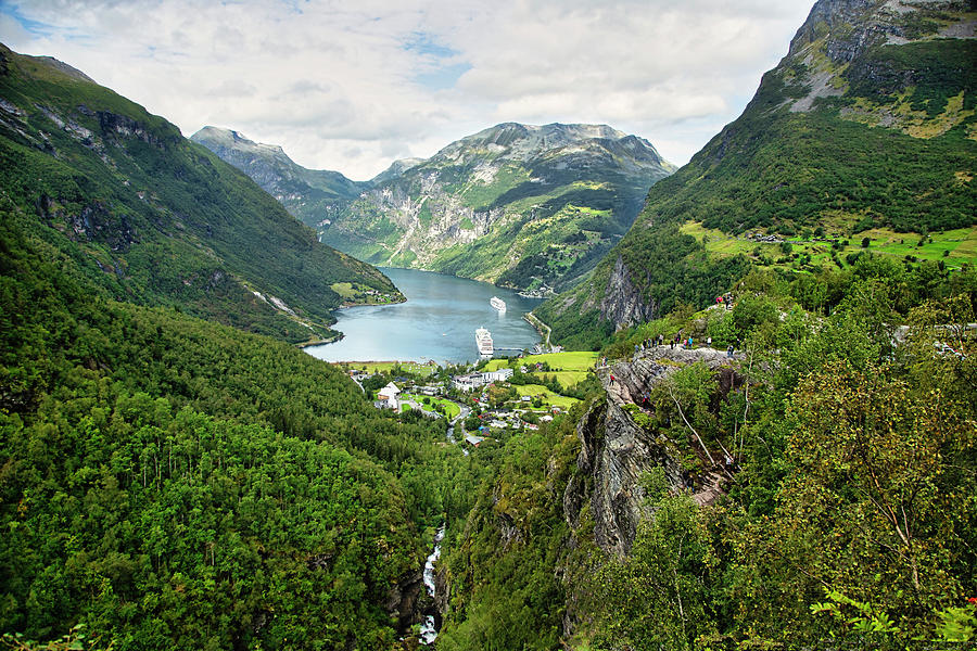 Nature Photograph - Geiranger Village and Fjord #1 by Mark Coran