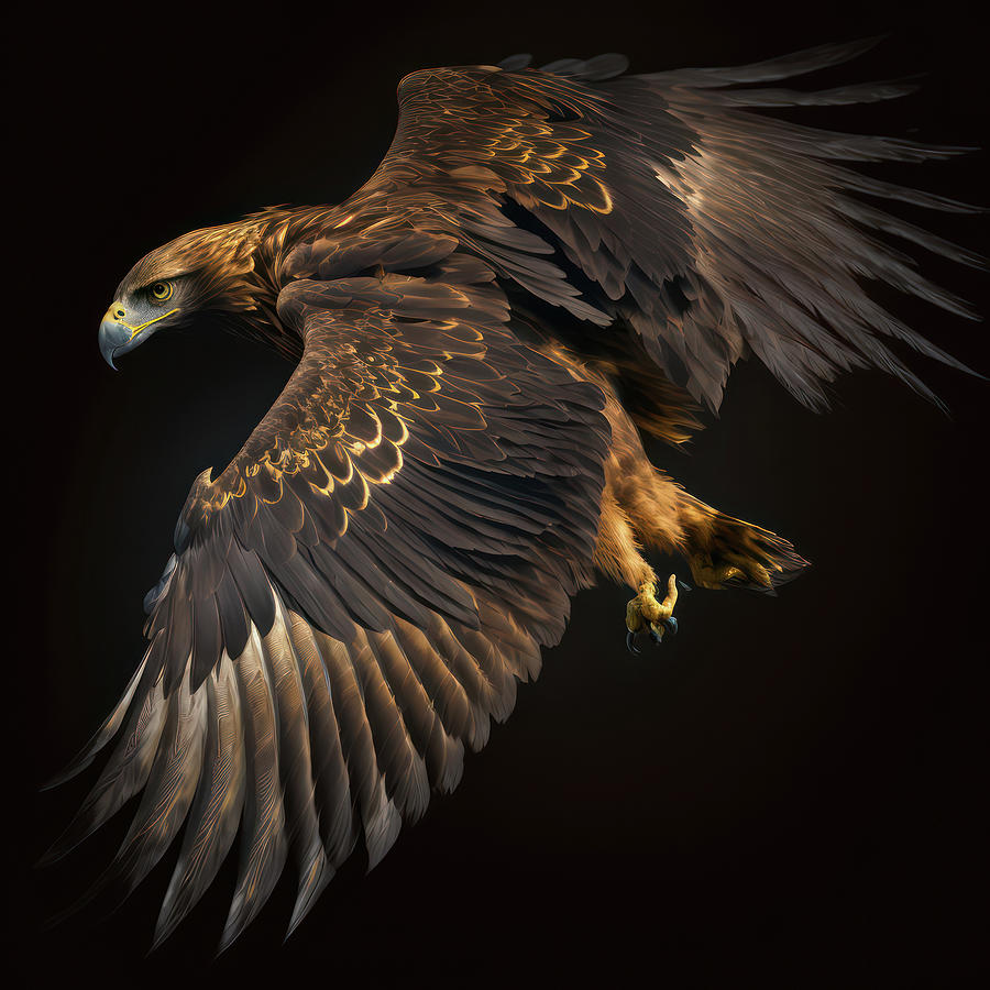 Generative AI illustration of beautiful Golden Eagle with wings ...