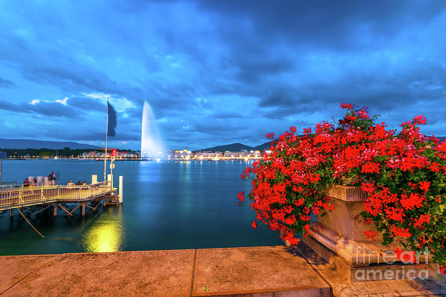 Geneva skyline night #1 Photograph by Benny Marty
