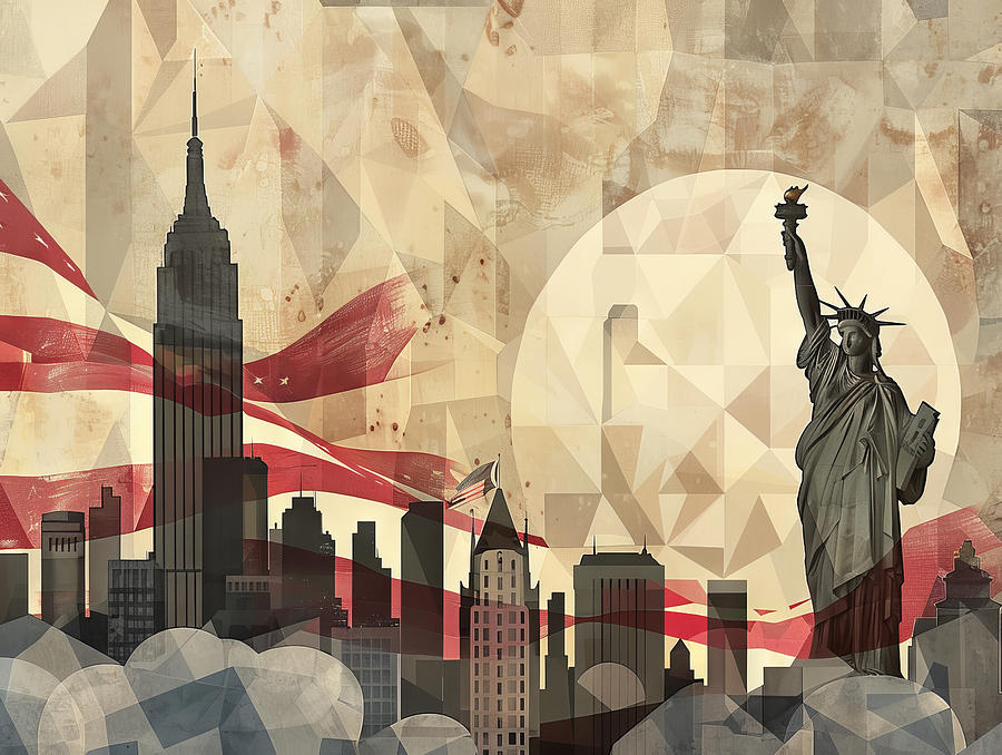 Geodesic American flag and Cubist Landmarks #1 Digital Art by Karen Foley