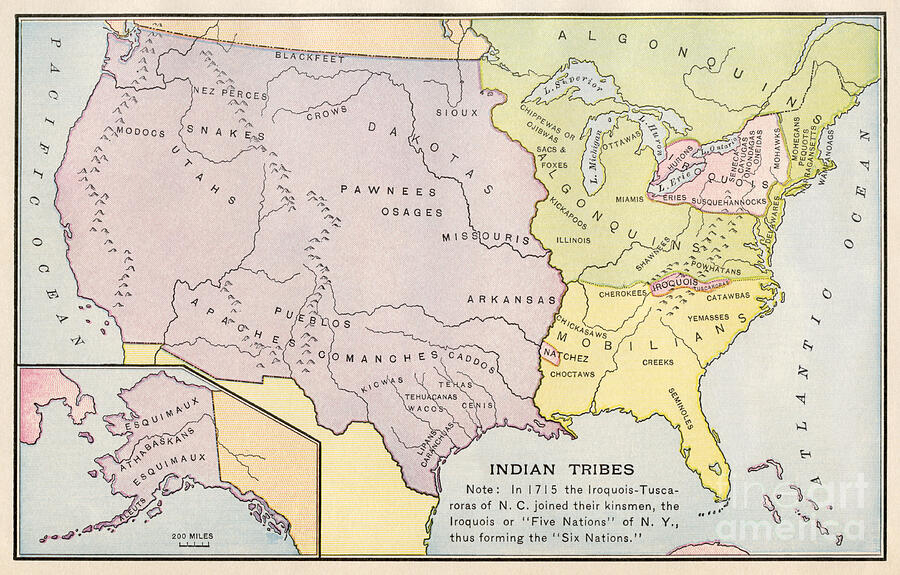 Geographic map of the distribution of Indian tribes Drawing by American ...