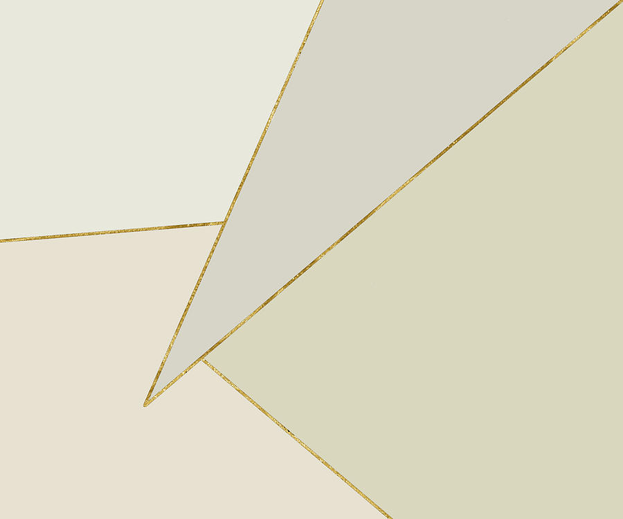 Geometry in Shades of White with Gold Lines #1 Digital Art by Alison Frank
