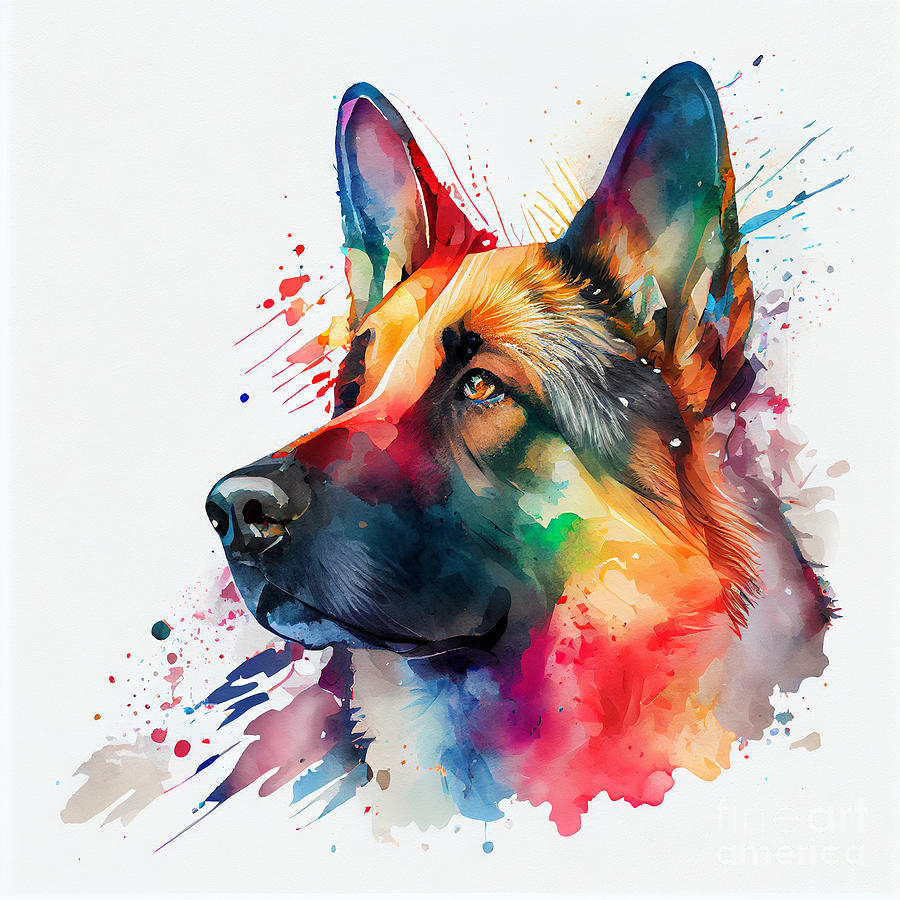 german shepherd in watercolor art colourful by Asar Studios Digital Art ...