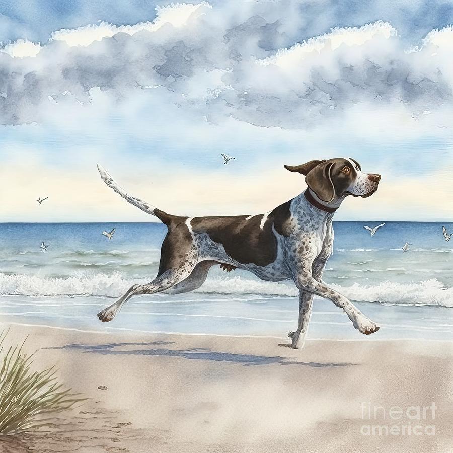 Summer Painting - German Shorthaired at beach #2 by N Akkash