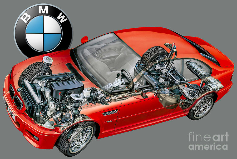 Germany legendary luxury sport 2 door coupe BMW 635 6 Series CSI E24.  Cutaway automotive art Sticker by Vladyslav Shapovalenko - Pixels