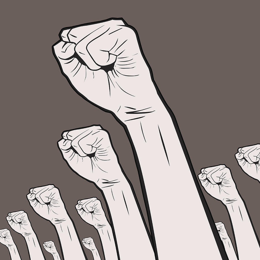 Gesturing(Hand Sign): Clenched fists held high in protest #1 Drawing by Alashi