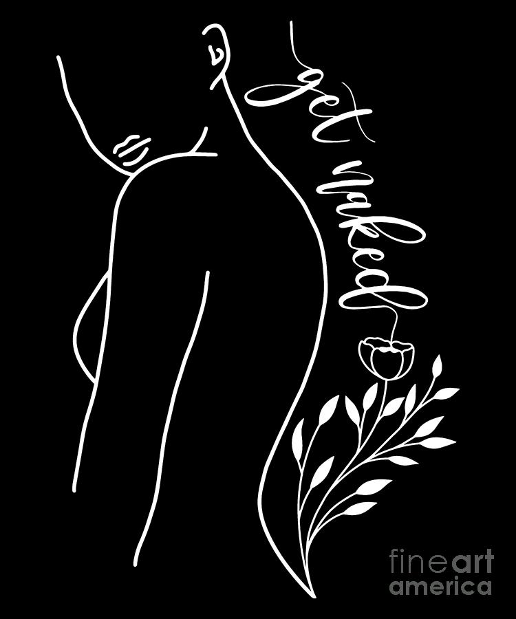Black And White Drawing - Get Naked Floral Woman Body Line Art, Naked Woman Sketch, Printable Female Drawing, Feminine Poster  #1 by Mounir Khalfouf