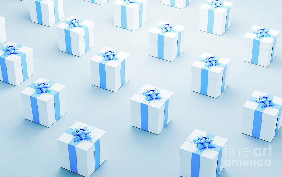 Gift boxes with blue ribbon background Photograph by Michal Bednarek