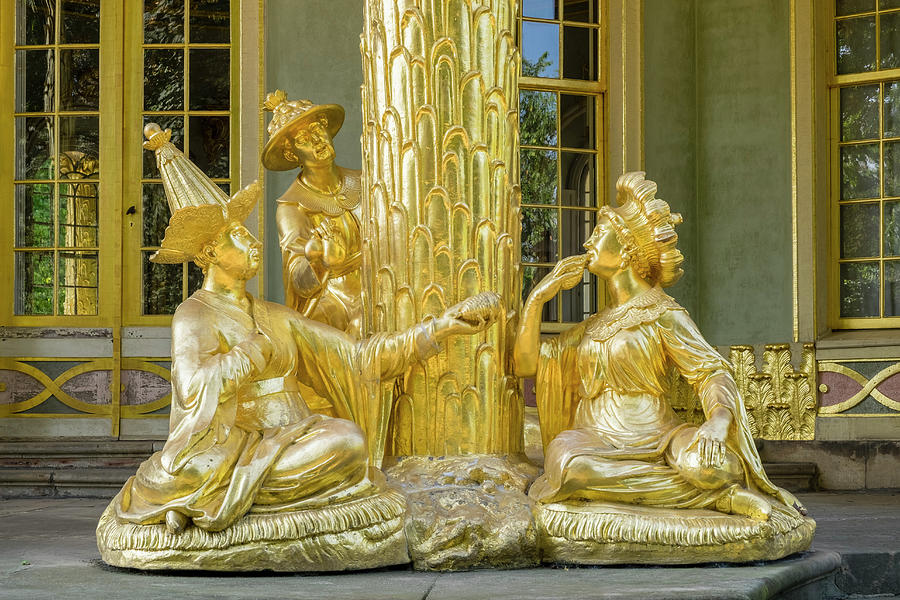 Gilded Golden Statues In The Chinese Teahouse At Sanssouci Gardens