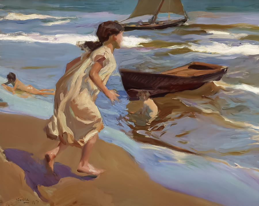 Architecture Painting - Girl entering the bath  #1 by Joaquin Sorolla