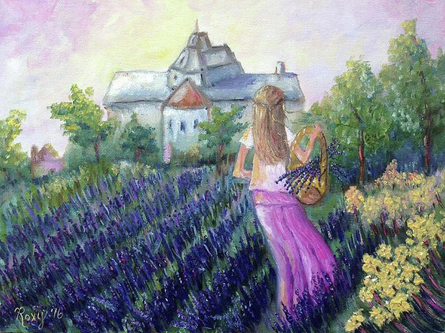 Girl in a Lavender Field #1 Painting by Roxy Rich