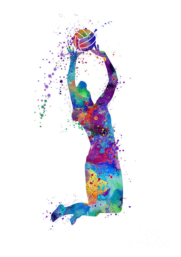 Girl Volleyball Setter Colorful Blue Purple Watercolor Gift Digital Art ...