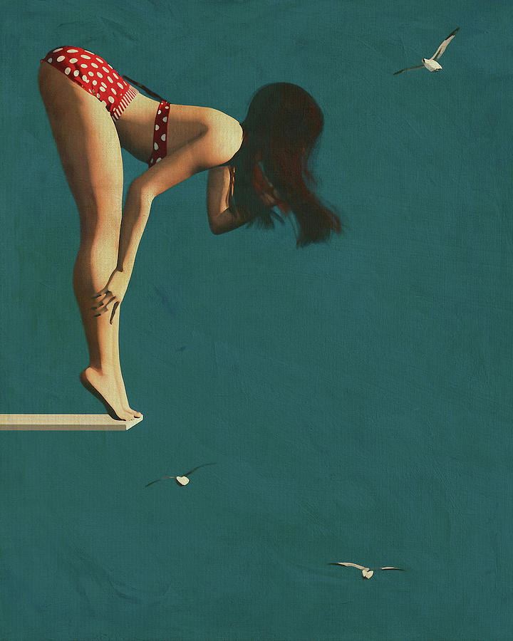 Girl Wearing a Bikini on the Diving Board - A Fifties Style For Today #1 Digital Art by Jan Keteleer