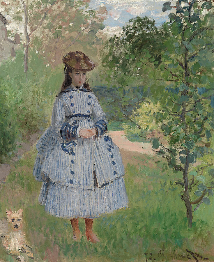 Girl with Dog, from 1873 Painting by Claude Monet